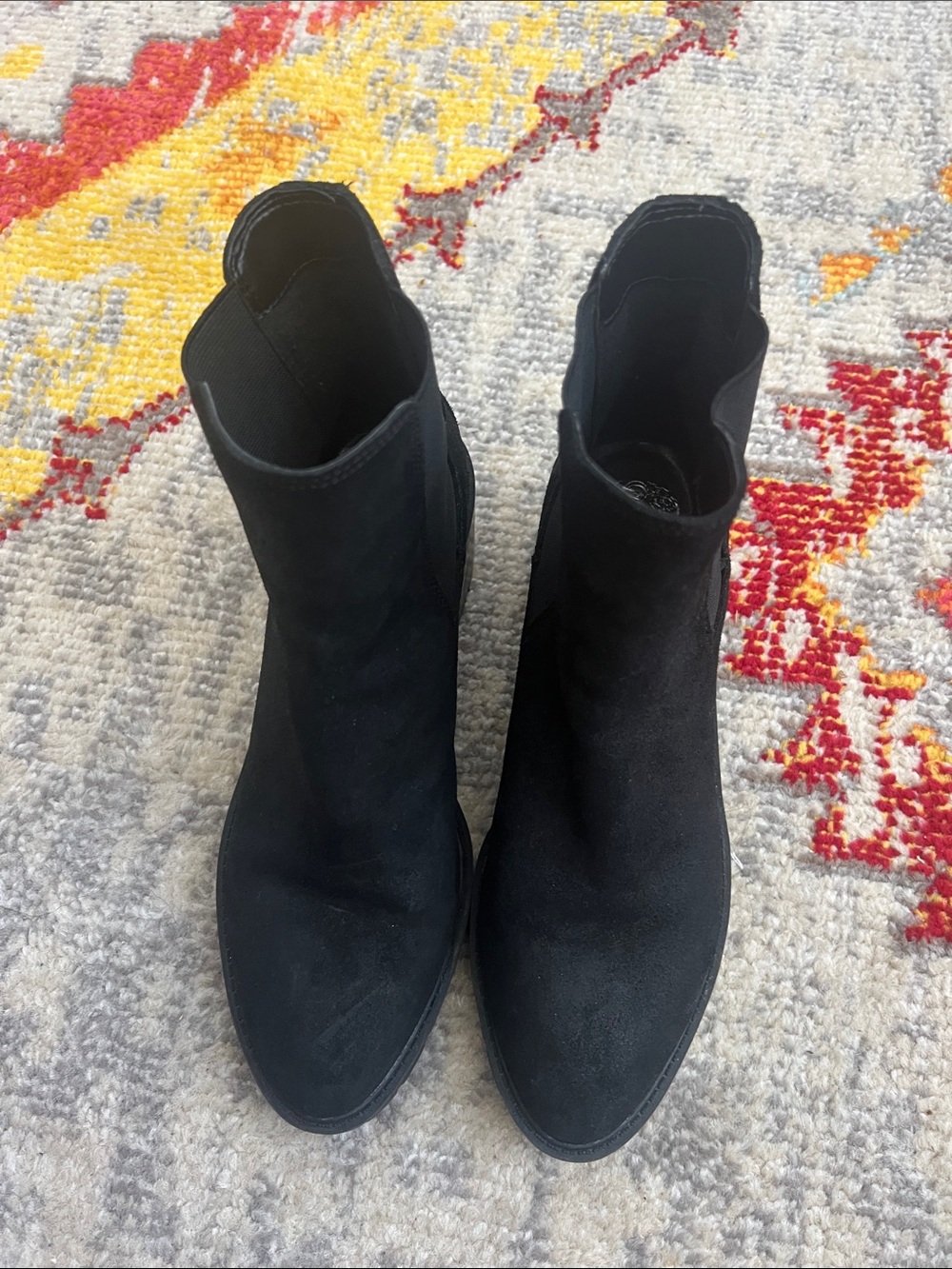Vince Camuto Black Suede Ankle Booties 9 lug heel chunky winter fall casual